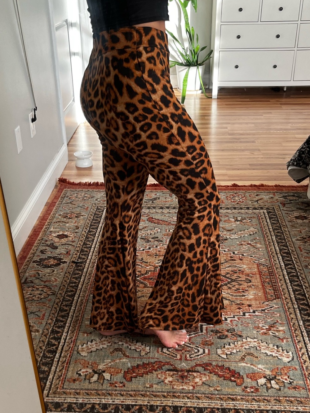 Got Style Leopard Print Flare Pants Y2K Bell Bottom Stretch Festival Small